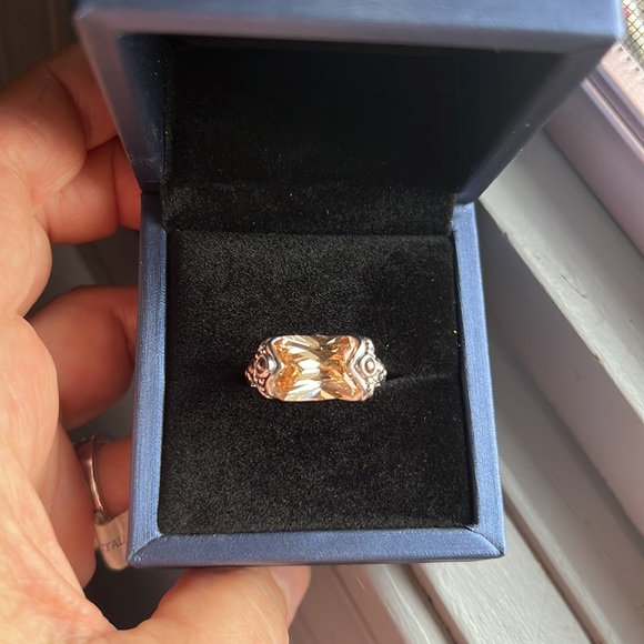 Unique Honey Colored CZ in Filagree Raised setting. Size 8 ring - Picture 3 of 5